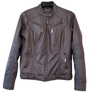 Jou Jou J2 Gray Brown Leather Jacket with Fleece Lining Size Small